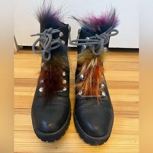 Barney’s New York Rainbow Fur Combat Boots